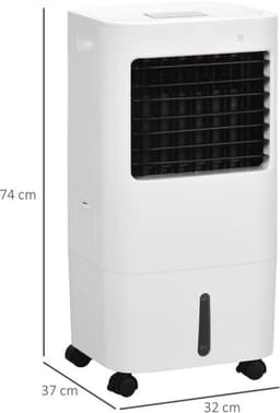Mobiele Airco - Draagbare Airconditioning - Mini-Airconditioning - Verdampings Luchtbevochtiger - met Wielen - 15L Reservoir - voor Koeling - Ventileren - 65W - 62dB - 15-20 m² - 220-240 V/50HZ - 32 x 37 x 74 cm - Wit — thumbnail 1