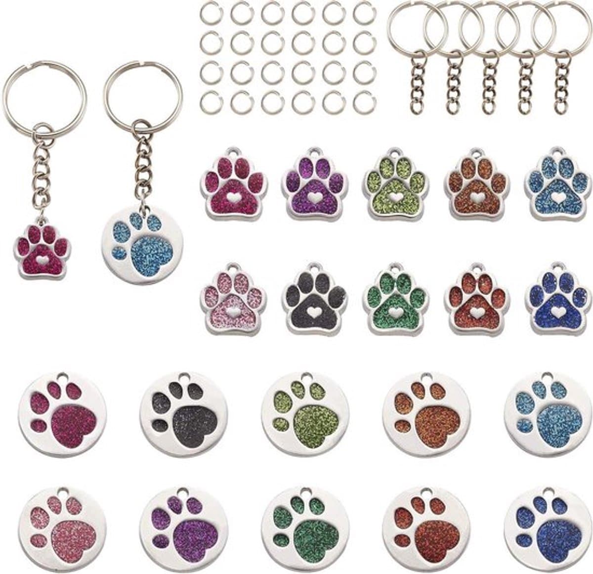 Set van 20 glitterende katten- en hondenpoot hangers voor het maken van DIY sieraden, ideaal als geluksbrenger en decoratieve accessoires — afbeelding 1