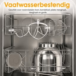 Keukenmachine 6L - 1200W - Staande Mixer - RVS Mengkom - 6 Snelheden + Pulse - LED Display - Inclusief Garde, Deeghaak & Platte Menghaak - Zwart — thumbnail 4