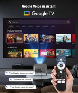 SnelShoppen - 4K Beamer met Google TV Stick, Native 1080P Projector, WiFi, Bluetooth, Autofocus, Trapeziumcorrectie, 15W Luidspreker voor Feesten, Cam — thumbnail 2