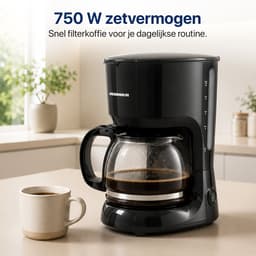 Heinner Filterkoffiezetapparaat – 750 W – Inhoud 1,25 L – Glazen Koffiekan – Warmhoudplaat – Druppelstop – Waterniveau-indicator – Zwart — thumbnail 4