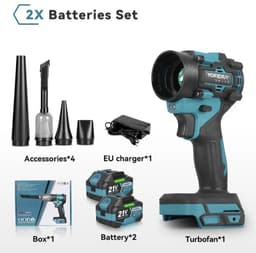 Zerova 2-in-1 Turbo Blazer en Stofzuiger - Blaas- en Zuigfan & Stofzuiger - Borstelloze motor - 1200W - 80.000 RPM - 2 Accu's — thumbnail 1
