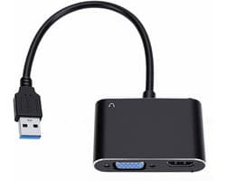 USB naar VGA Adapter - Externe Beeldscherm - Werk en Entertainment - Ondersteunt 2 Schermen - Full HD 1080p - Zwart