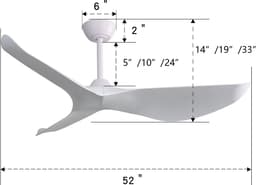 Plafondventilator van 132 cm (52 ​​inch) zonder verlichting – voorzien van een afstandsbediening met 6 standen, 3 ABS-bladen en een omkeerbare gelijkstroommotor. — thumbnail 2