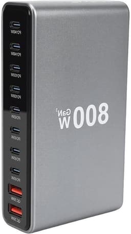 GaN Laadstation - Multi Charger - Meerdere Apparaten Laden - 10 Poorten - 800 W - Zwart — thumbnail 2
