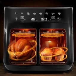 Heteluchtfriteuse XXL - Dubbele Kamer - Gezond Koken - Twee Kijkvensters - 102 Liter - Zwart — thumbnail 3