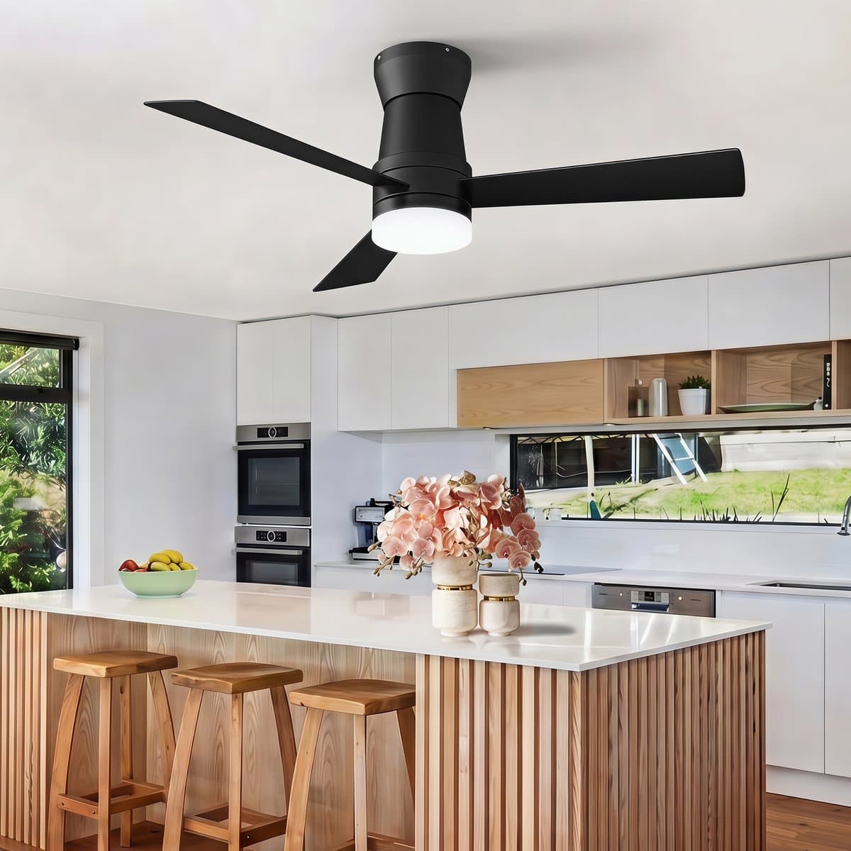 Plafondventilator met Lamp Zwart – 3 Bladen Stil Ventilator met Afstandsbediening & LED Licht — afbeelding 1