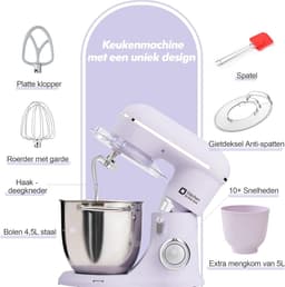 Keukenmachine - Roestvrijstaal/Lila - 1300W Vermogen - 10 Snelheden - Voor Thuisgebruik — thumbnail 2