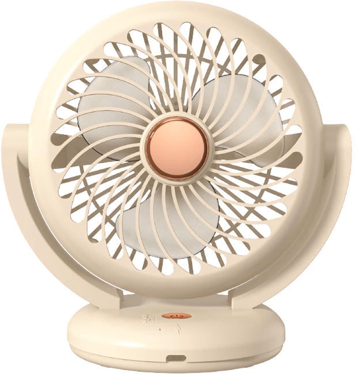 KZQ Kleine Oscillerende Tafelventilator Voor Slaapkamer - 23cm Stille Ventilator Met 3 Snelheden 4 Uur Timer En Herlaadbare Batterij - Voor Kantoor Studentenkamer En Thuis - Wit — afbeelding 1