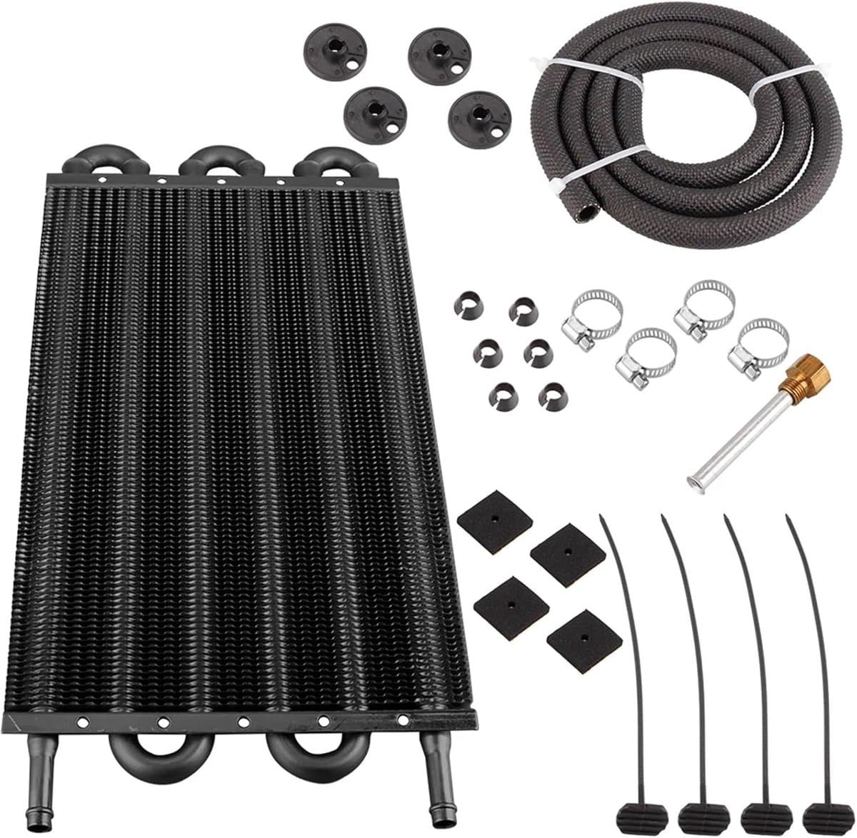Oliekoeler Transmissie - Radiator Kit - Motorolie Koelen - Verbetert Koelefficiëntie - 6 Rij - Zwart — afbeelding 1