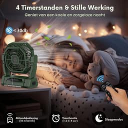 Campingventilator, 20.000 mAh, Tafelventilator, USB-ventilator, Batterij met verlichting, 4 snelheden, 4 timers, Afstandsbediening, Buitenventilator, Stil, met ophanghaken, voor kamperen, picknick. — thumbnail 4