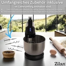 Elektrische Handmixer - Keukenmixer Deegkneedmachine - Bakken en Koken - Automatisch Roterende Kom - 3.5 Liter Kom - Zwart Zilver — thumbnail 3