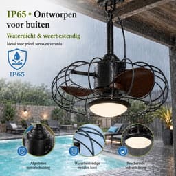 MUPOO Plafondventilator met Lamp Buiten 3 Bladens- IP65 Waterdicht plafondventilator met verlichting Ø50 cm-plafondventilator zwart met 5M Stekker- App&Afstandsbediening- 6 Snelheden-Dimbaar LED-voor Overdekt Terras, Tuinpaviljoen,Veranda en Pergola — thumbnail 3
