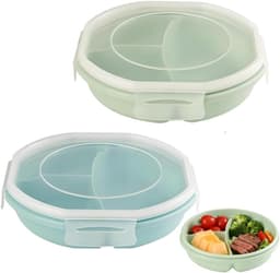 SnelShoppen - Set van 2 Magnetron Borden met Deksel, Magnetron Servies met Ventilatie, Voedselopslagbox met 3 Compartimenten, Ideaal voor Koelkast en — thumbnail 1