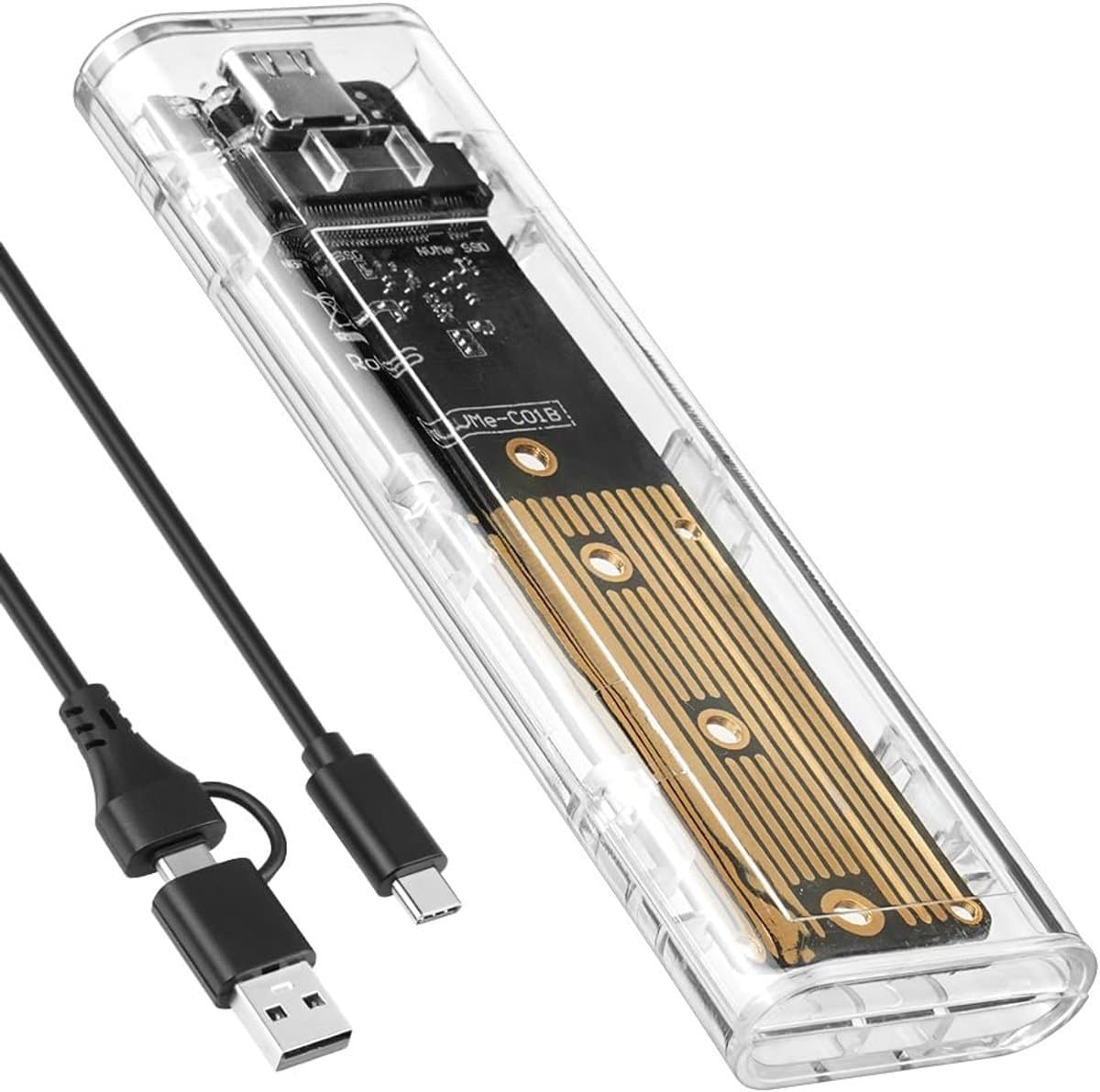 M.2 NVMe en SATA SSD-behuizing, m2 adapter externe harde schijf schijf, m2 USB 3.1 SSD adapterbehuizing USB-C harde schijf voor M.2 PCIe NVME M-Key & M+B-Key 2230/2242/2260/2280 — afbeelding 1