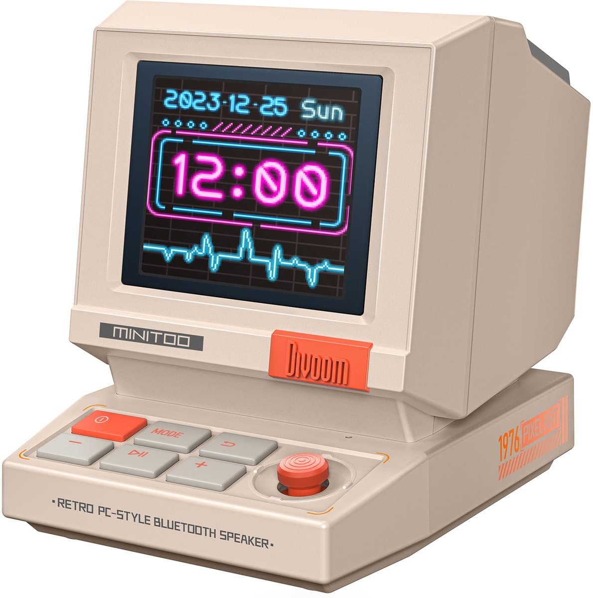 Divoom MiniToo Retro Bluetooth Speaker met 1,77 inch Pixelscherm – Wekker, Witte Ruis en Pixel Art — afbeelding 1
