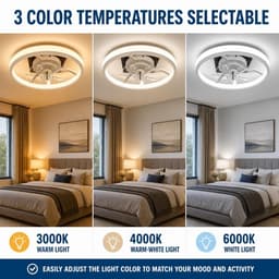 Plafondventilator met LED-Licht – Witte 20 inch Plafondventilator met Afstandsbediening – 6 Snelheden + Dimbare Drie-kleurentemperatuur LED (36W) – Stille DC Motor – Zomer/Winter Omschakeling – Voor Slaapkamer, Woonkamer & Studie — thumbnail 4