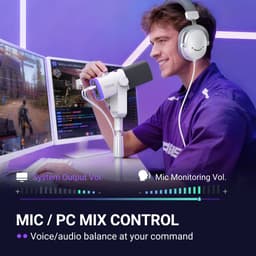 FIFINE AM8 PROS - USB / XLR Studio Microfoon - Geschikt voor PC/PS4/PS5 - RGB - Podcast - Gaming - Streaming - Wit — thumbnail 2