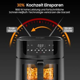 Heteluchtfriteuse XXL - Airfryer met venster - Gezond koken - 8 programma's - 9 liter capaciteit - Zwart — thumbnail 3