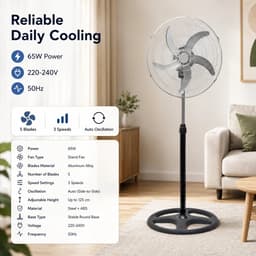 Bresht Ventilator - In hoogte verstelbaar - Stille werking - Automatische oscillatiefunctie - Zwart - 43 × 43 × 105-125 cm — thumbnail 2