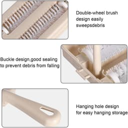 Stofveegmachine Dubbele Rol - Pluisverwijderaar Tapijt - Huis Reinigen - Draaiende Borstels - Lange Steel - Beige — thumbnail 5