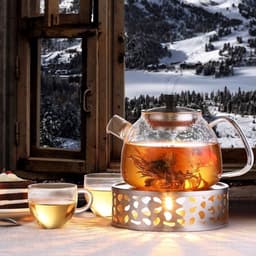 Glazen theepot 1500ml met filter en warmhoudplaat — thumbnail 4