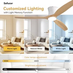 Plafondventilator met Licht - Ventilator met Lamp - Comfort in Huis - Stille DC Motor - 132cm - Wit Hout — thumbnail 5