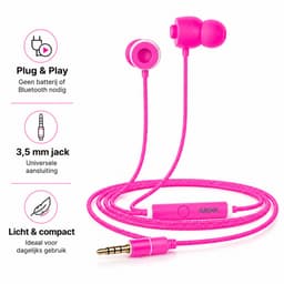 Grixx oordopjes met draad - 3.5mm jack - microfoon - handsfree Bellen - roze — thumbnail 4