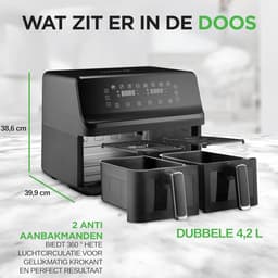 Dubbele Mand Airfryer - Heteluchtfriteuse Olievrij - Gezond Koken - Transparant Venster - 88 Liter - Zwart — thumbnail 5