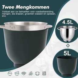 Keukenmachine - Standmixer - Bakken en Koken - Dubbele Mengkommen - 4.5 Liter - Donkergroen — thumbnail 2