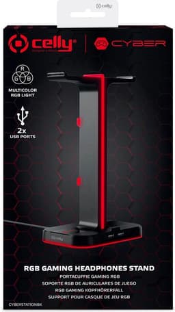 Celly CyberStation Headset houder - Koptelefoon standaard met USB poorten - RGB instelbaar - Zwart — thumbnail 3