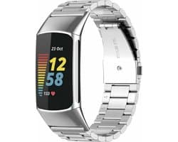 Stalen Smartwatch bandje - Geschikt voor Fitbit Charge 5 / Fitbit Charge 6 stalen band - zilver - Strap-it Horlogeband / Polsband / Armband
