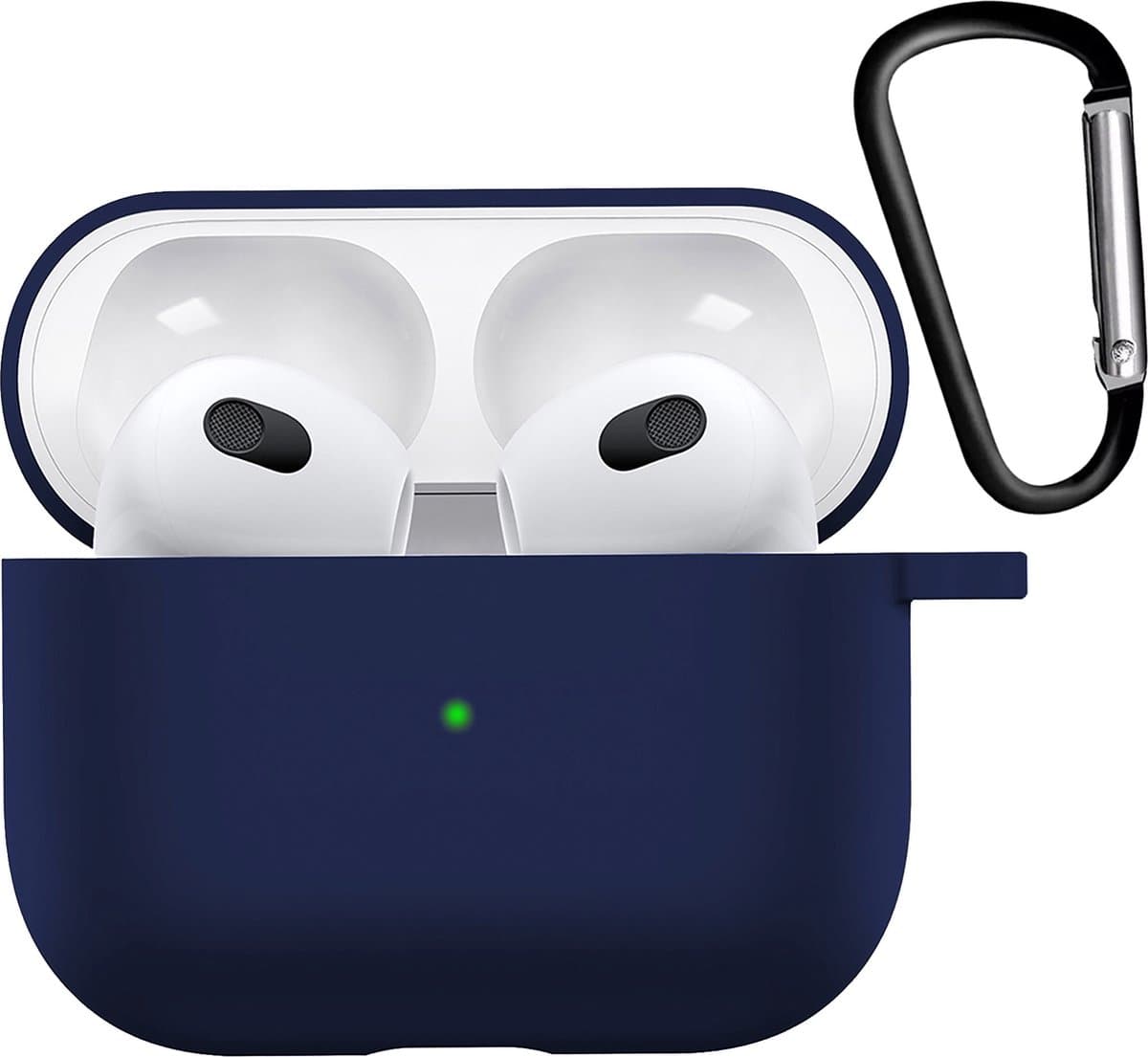 Hoesje - Geschikt voor Apple AirPods 3 - met Clip - Siliconen Hoes - Silicone Case Cover - Marineblauw — afbeelding 1