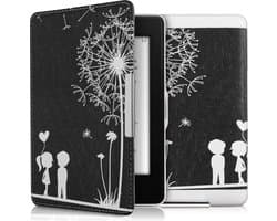 kwmobile e-reader hoesje geschikt voor Amazon Kindle Paperwhite hoes - E reader flip case met magnetische sluiting - Ereader cover - Paardenbloemen Liefde design in wit / zwart