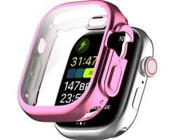 By Qubix - Apple Watch Ultra TPU case - Volledig beschermd - Roze - Geschikt voor Apple Watch 49mm hoesje - screenprotector - Bescherming iWatch - Bescherm hoesje