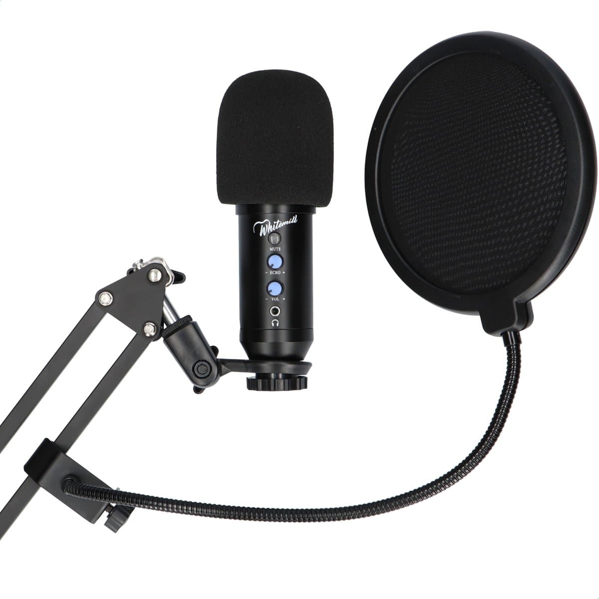 Whitemill Studio Microfoon met arm - Condensator - Gaming Microfoon - Streaming - USB - Met Standaard - PC - MAC - PS5 - Plopkap - Noise Canceling — afbeelding 1