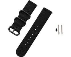 22mm Zwart Nylon Horloge Bandje geschikt voor bepaalde 22mm smartwatches van verschillende bekende merken (zie lijst met compatibele modellen in producttekst) - Maat: zie foto - Black