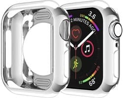By Qubix - Siliconen case 44mm - Zilver - Geschikt voor Apple Watch 44mm hoesje - screenprotector - Bescherming iWatch - Bescherm hoesje