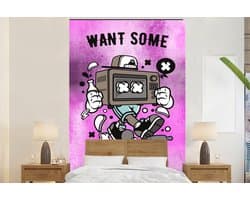 Behang - Fotobehang Televisie - Paars - Vintage - Breedte 160 cm x hoogte 240 cm
