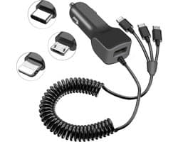 BSTNL - auto oplader - 4 aansluitingen - lightning - auto oplader lightning - geschikt voor al jouw apparaten - USB C - Lightning - Micro USB