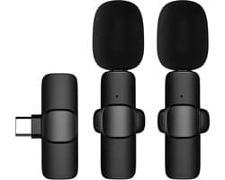 Set van 2 - Draadloze lavalier microfoon - USB-C - Plug & Play reversclip -On Mini Microfoon voor Youtube Facebook Live Stream TikTok Vlog Zoom Video-opname - Ruisonderdrukking / Geen APP & Bluetooth nodig