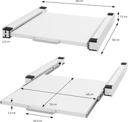 Tussenstuk voor wasmachine en droger – Universeel tussenbouwframe met uittrekbare plank 60x60 cm in wit ML design — thumbnail 3