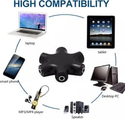 VIKEFON - Premium Audio Splitter - Aux Splitter - Koptelefoon Splitter - 6 Ingangen - 3.5mm - Zwart — thumbnail 3