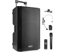 Speaker met Bluetooth - Vonyx VSA500BP - 800 Watt - Partybox - 2 draadloze mics - 1 heaset mic