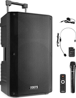 Speaker met Bluetooth - Vonyx VSA500BP - 800 Watt - Partybox - 2 draadloze mics - 1 heaset mic — thumbnail 1