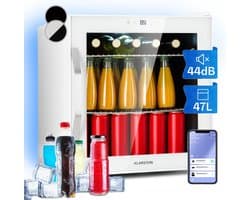 Klarstein Mini Koelkast met Glazen Deur, Kleine Stille Mini Koelkast voor Kamer & Tuin, Indoor/Outdoor Drankkoelkast met IoT/App-bediening, Koelkast voor Cosmetica & Dranken, 5–18 °C, 47 L