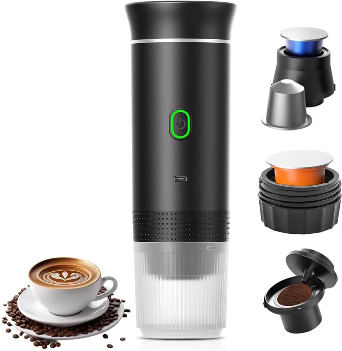 Amolass - Draagbare Koffiemachine Cups - Espressomachine - Koffiezetapparaat - Gemalen Bonen - Zwart - 24.5x8.3cm - Voor Onderweg — afbeelding 1