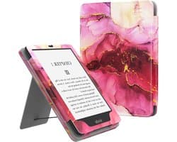 E-reader hoesje 7 inch Kindle Paperwhite - Pu leren cover - Automatische slaapfunctie - Marmer patroon paars/black - Bescherming voor Kindle Colorsoft Signature Edition
