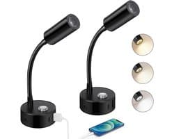 Set van 2 LED Leeslampjes 12V voor Camper en Caravan - Dimbaar met USB A & C Oplaadpoorten