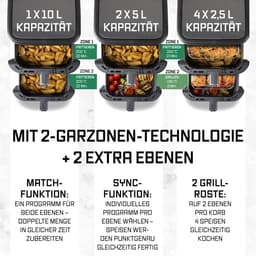 GOURMETmaxx FryUp verticale dubbelkamer heteluchtfriteuse 10L met klapbaar touchscreen – 4 gerechten op 4 niveaus – 32% ruimtebesparing — thumbnail 3
